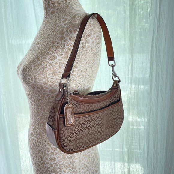 Authentic COACH Pouchette Brown Leather Canvas - Picture 7 of 8